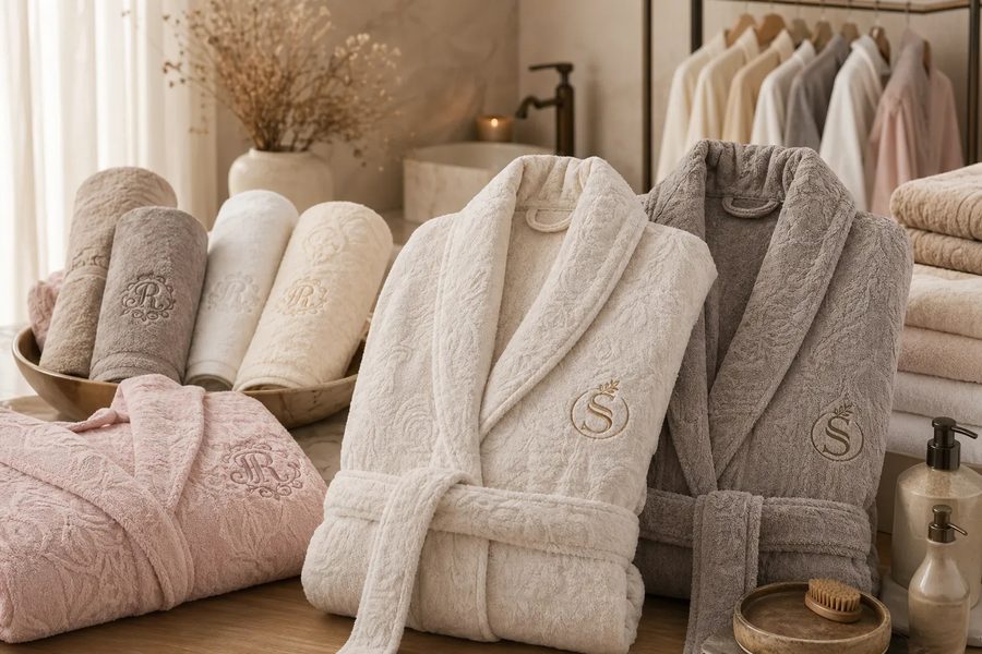 Bathrobes and cap towels