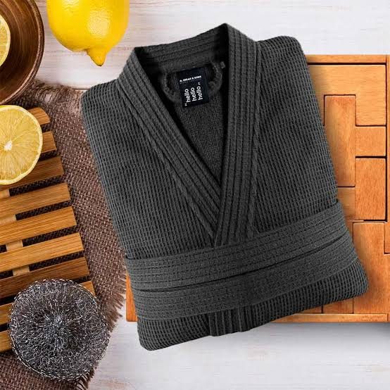 Waffle weave bathrobe, charcoal