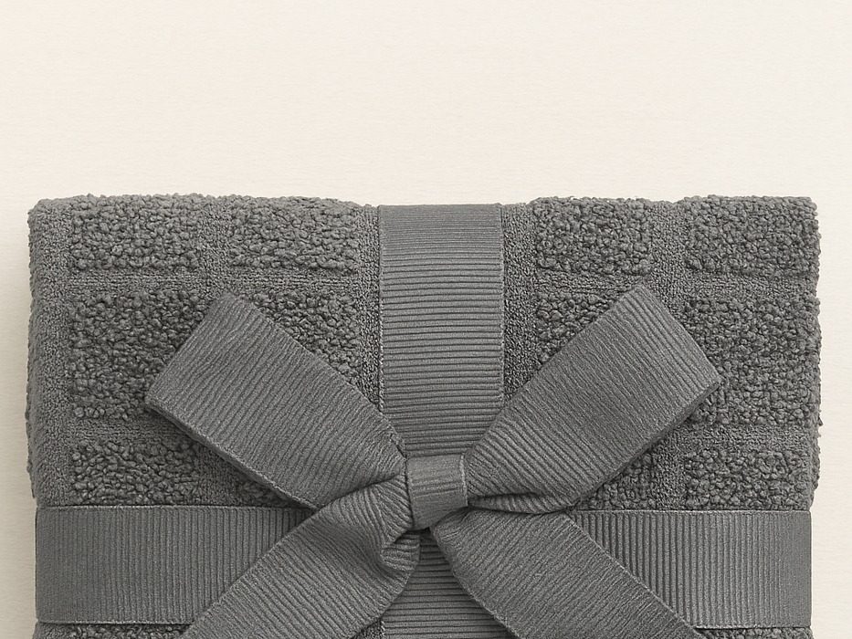 Waffle-check wash cloth 6-piece pack in charcoal, ribbon-tied